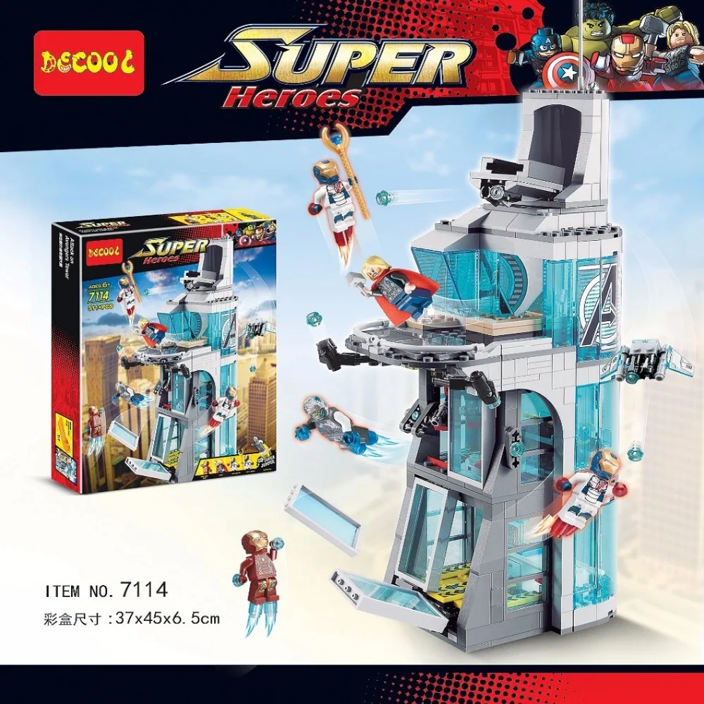 

Decool 7114 511pcs Marvel Superheroes Iron Man Base Attack Avengers Tower Building Blocks Bricks Toys Pogo for lego 76038 lepin