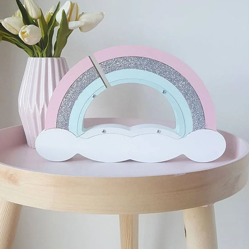 

2018 New Wooden Rainbow Piggy Bank Scandinavia Decoration For Kids Room Pink Money Box For Girl Room Decor Scandinavia Decor