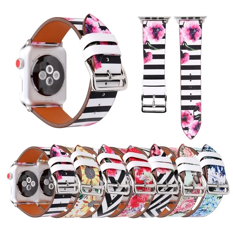 

Printed Flower Leather Sport Band For Apple Watch 38mm 42mm Fashion Porous Colorful Bracelet Wrist Band for iWatch Series 1 2 3