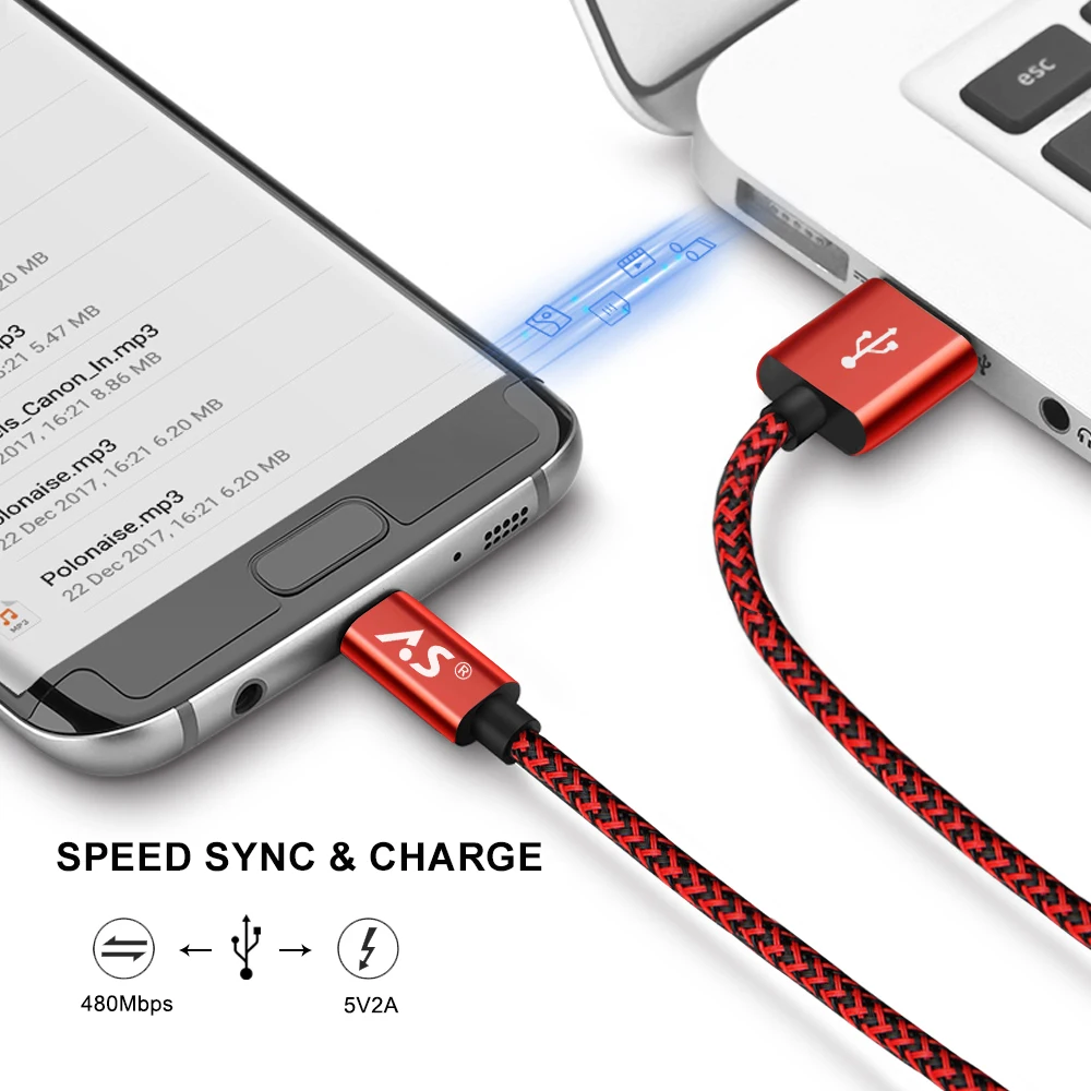 Кабель Micro USB A.S, 0,5 м, 1 м, 2 м, 3 м, кабель для синхронизации данных, зарядка для samsung Galaxy, Xiaomi, Micro USB, шнур, быстрая зарядка, кабель для мобильного телефона