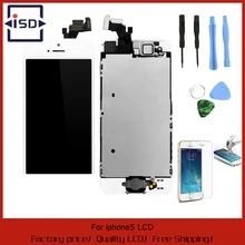 White Full Front Touch Screen Digitizer LCD Display Repair Assembly Replacement for iPhone 5 LCD Display +Tempered glass+Tools