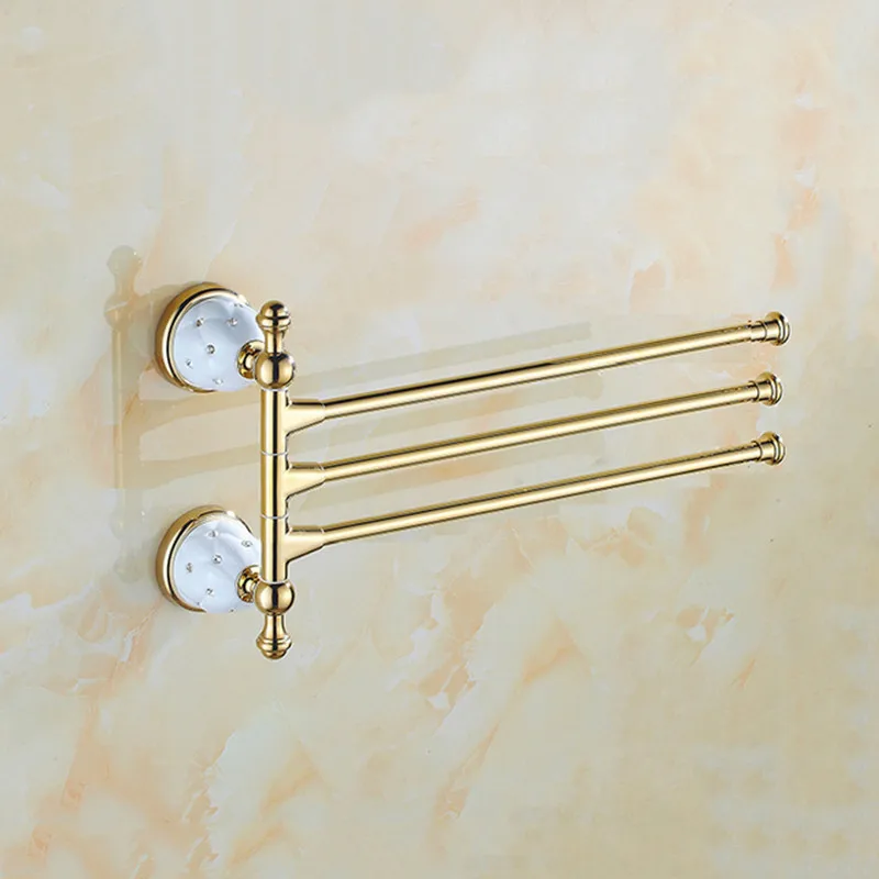 Роскошный Европейский Стиль Алмазная керамика позолоченные аксессуары для ванной комнаты держатель для бумаги полотенце кольцо крючки - Цвет: 3 bars
