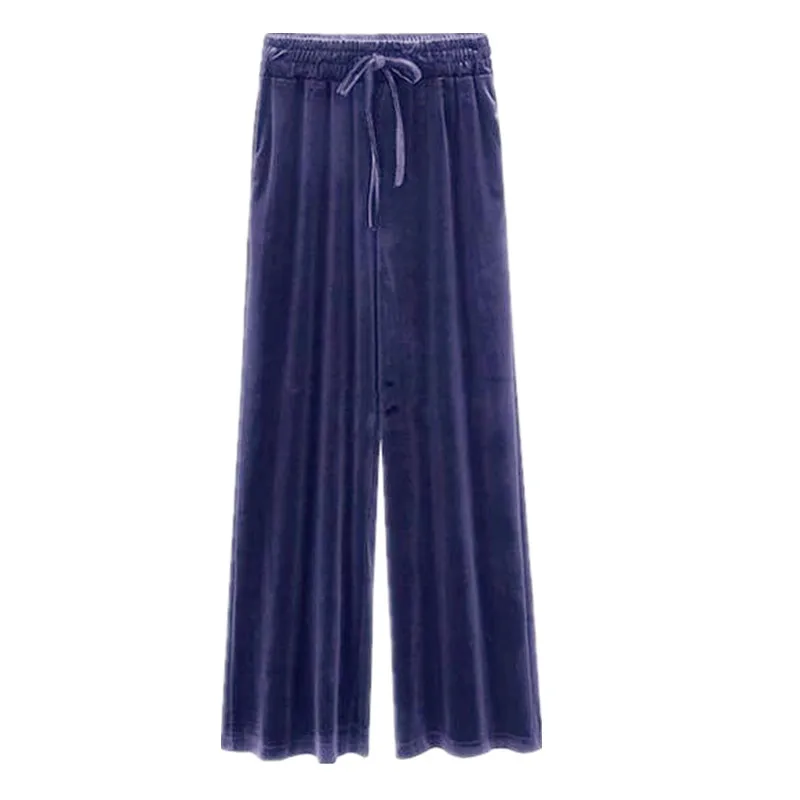 Новые зимние женские длинные широкие бархатные брюки размера плюс осенние бархатные брюки, черные Зеленые Синие Коричневые Серые велюровые брюки - Цвет: blue gray