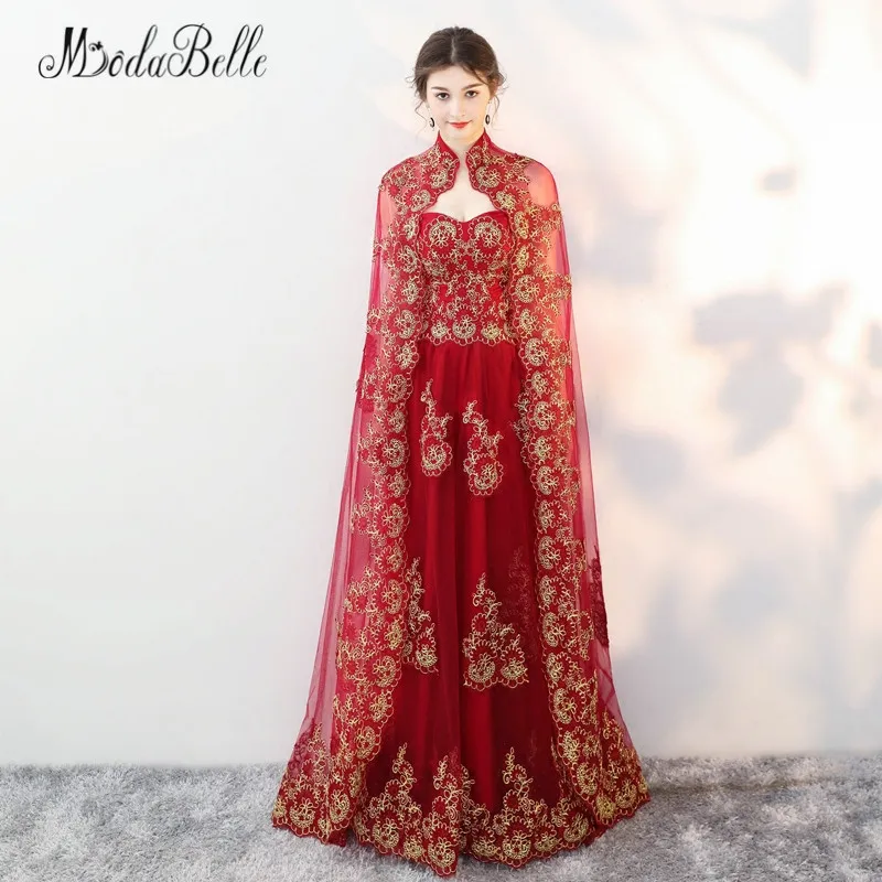 modabelle 2018 Muslim Burgundy And Gold Lace Evening Dress With Cape Caftan Marocaine Long Party Vintage Formal Gown | Свадьбы и