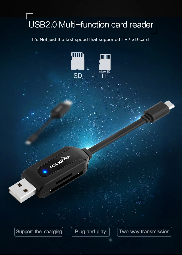 Rocketek usb 2,0 считыватель карт памяти OTG type c адаптер кардридер ...