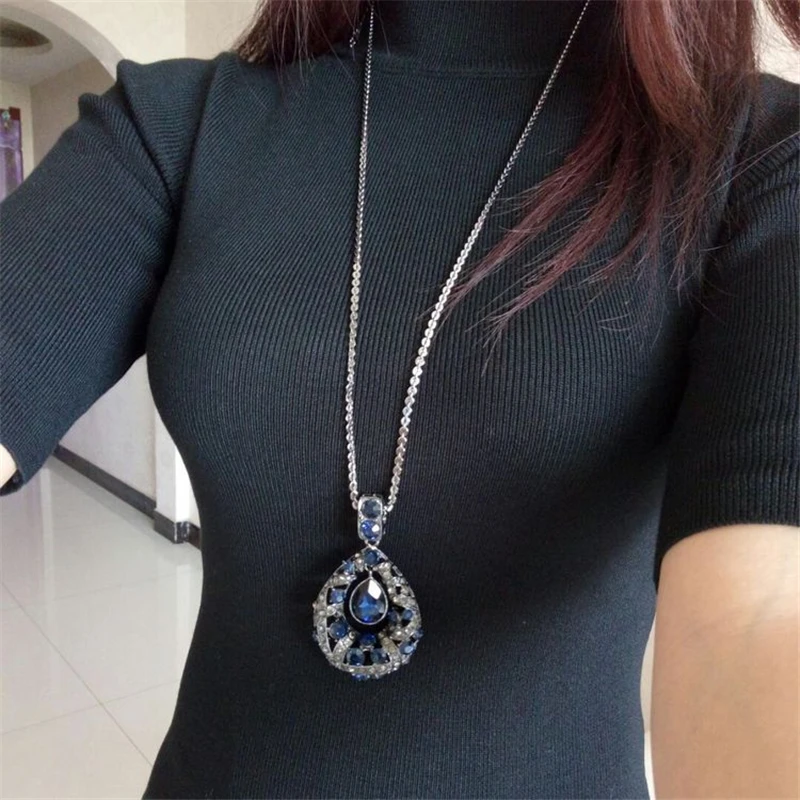 

Yobest Shinning Water Drop Rhinestone Long Necklace Women Bijoux Fashion Simple Sweater Pendant Jewelry Accessories