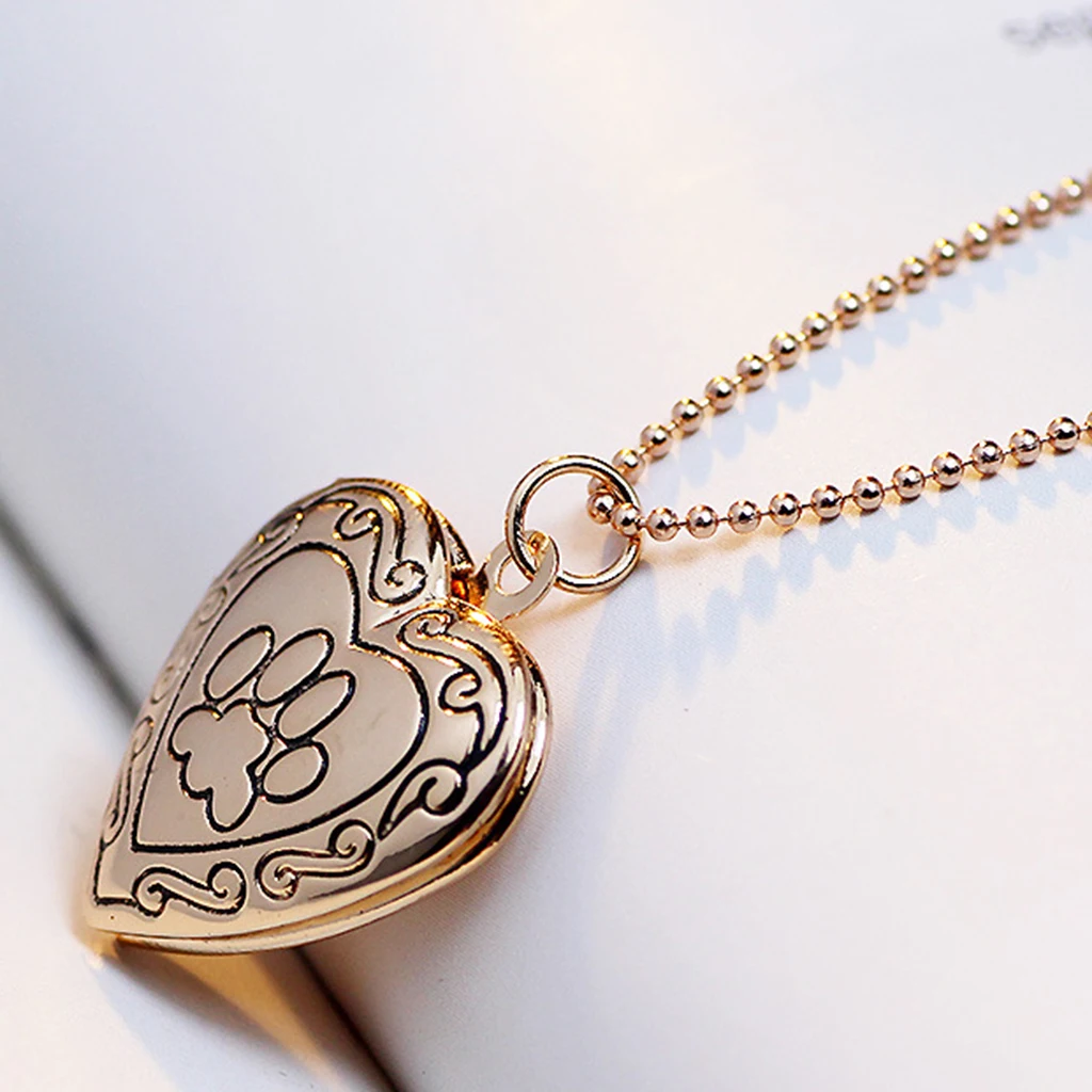 Phenovo-Brass Openable Heart Shaped Photo Lockets Message Pendant Necklace Memorial