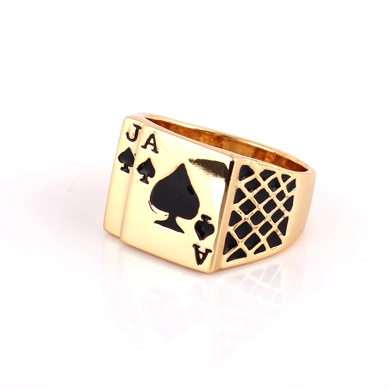 Мужское кольцо в виде покера с черной эмалью|poker ring|designer ringring design |