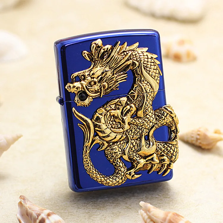 

LXF red ice/blue ice gold dragon brand Embossed Lighter