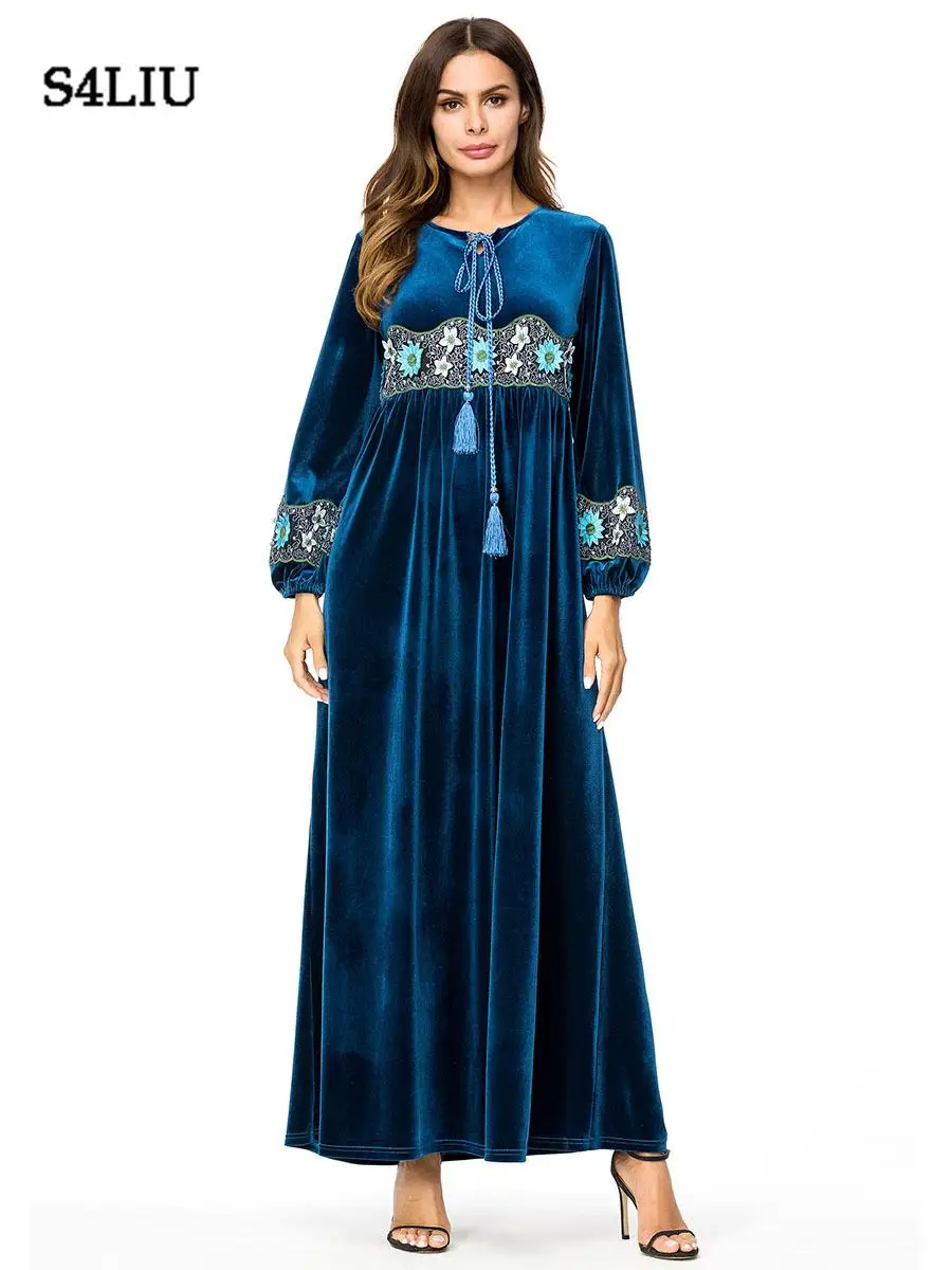 Buy Maxi Dress Embroidery Casual Robe O Neck Jilbab