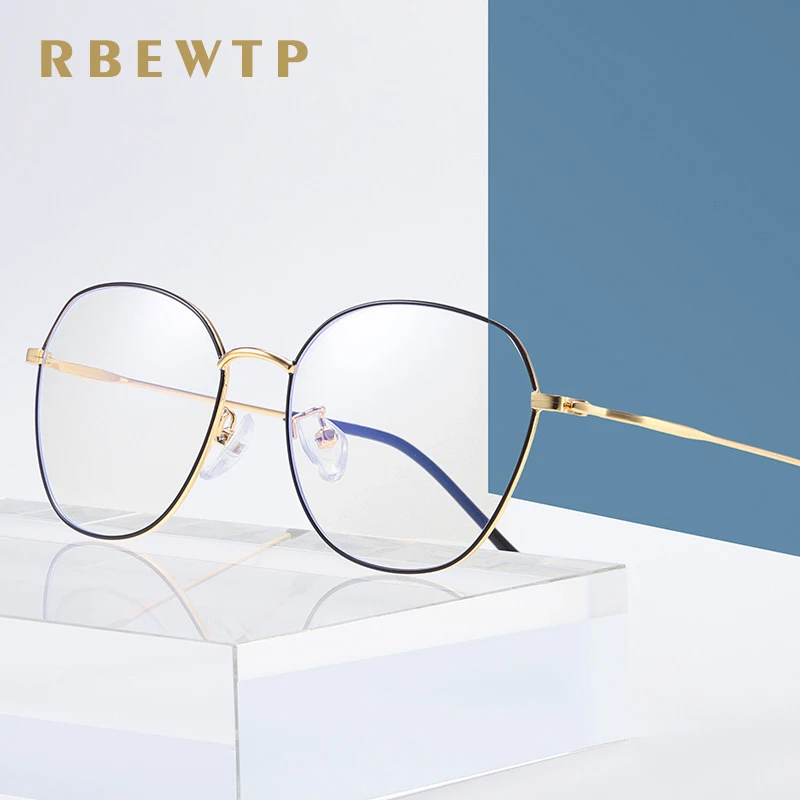 cheap RBEWTP Oval Frame Rose Gold Anti Blue Light Blocking Glasses led Reading Glasses Radiation resistant Computer Gaming Eyewear