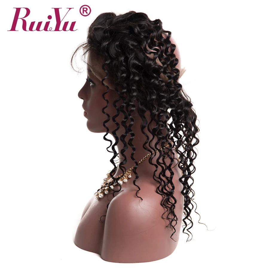 RUIYU Deep Wave 360 Lace Frontal Closure Natural Hairline Brazilian Remy Human Hair Swiss Lace Closure With Baby Hair #1B Color