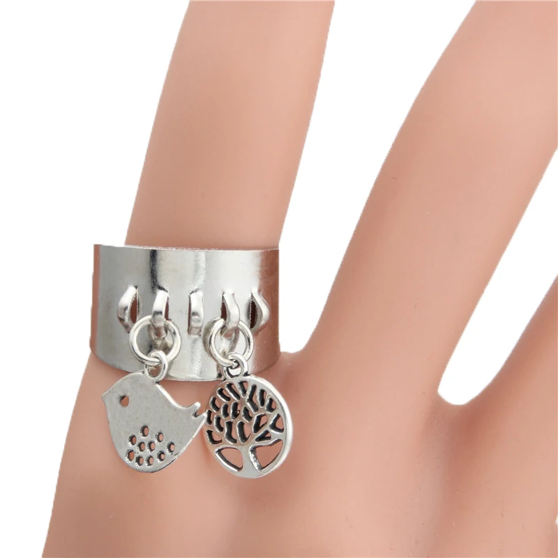 

1pc Handmade Diy Silver Bird & Spring Tree Leaves Open Size Finger Rings For Women Cute Jewelry E1880