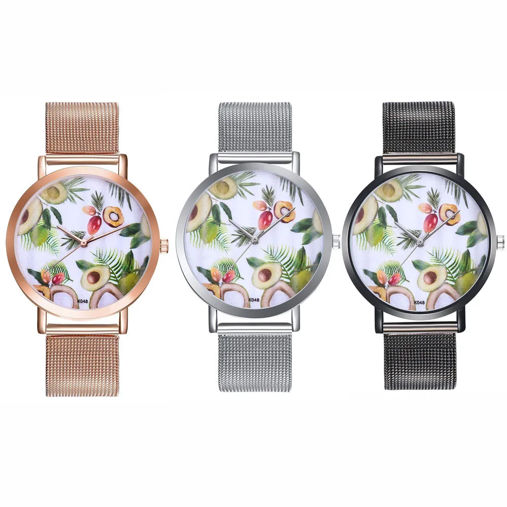 

Simple Womans New Watches Avocado Pattern Alloy Stainless steel Mesh Strap Analog Quartz Female Round Watch relogio feminino &Ff