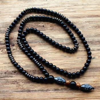 New Design Black Men’s Hematite Carving Bead Necklace Fashion Jewelry