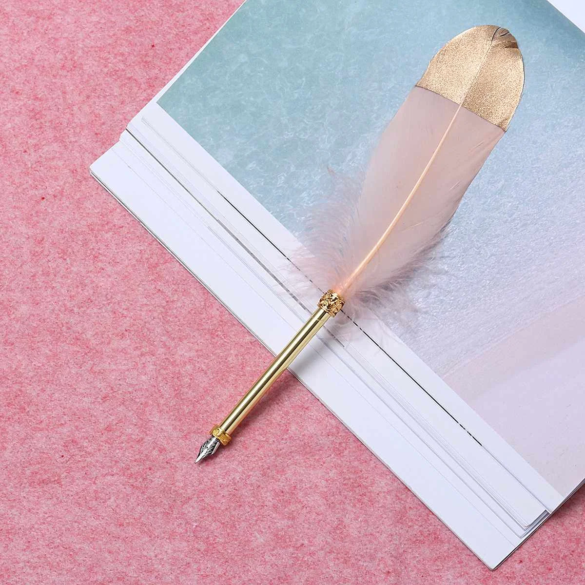 Винтажные перьевые ручки с белым перьевым пером, принадлежности для каллиграфии, для свадебного декора, вечерние перьевые ручки с подарочной коробкой