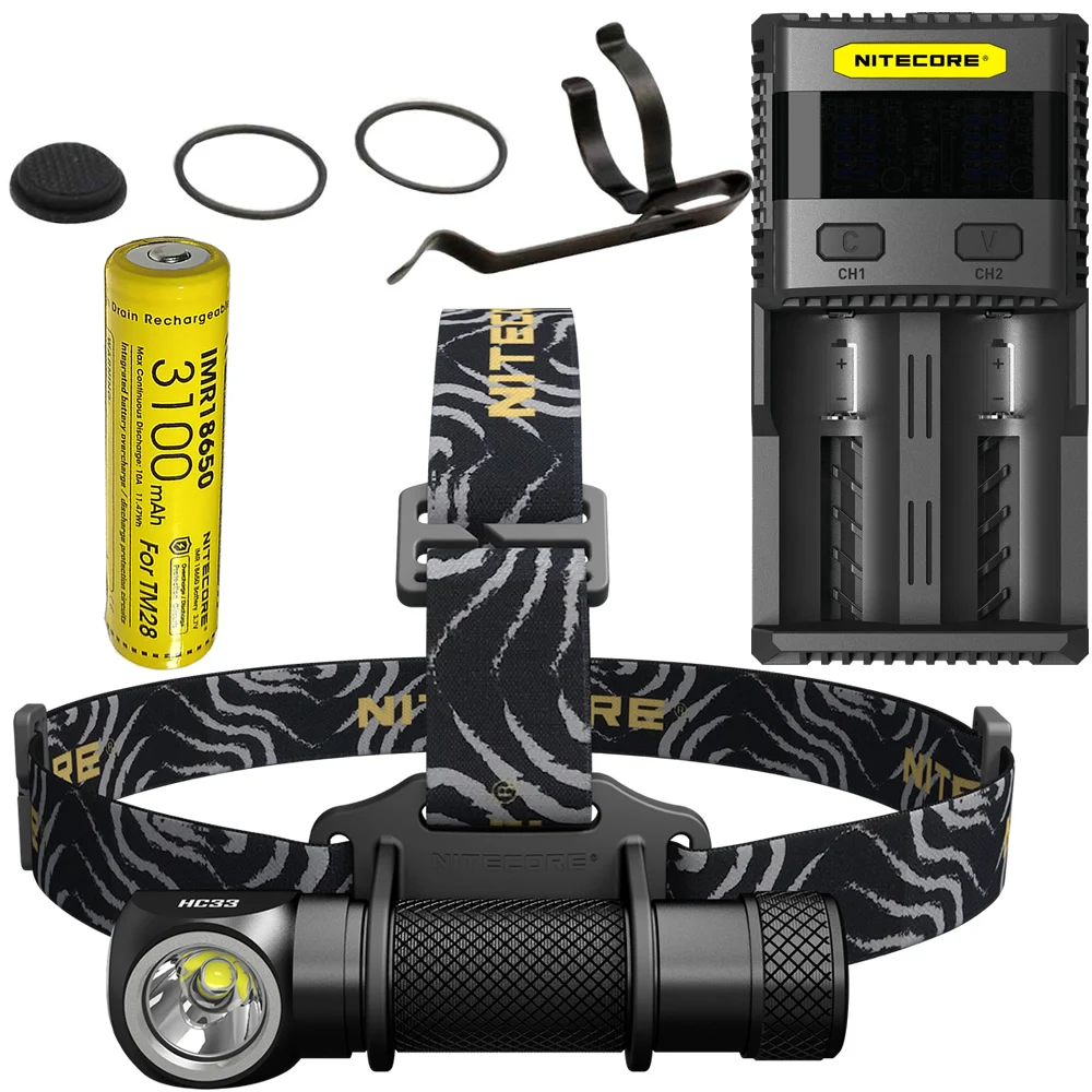 NITECORE HC33+ SC2 Зарядное устройство+ 18650 Перезаряжаемые Батарея фар 1800 люмен фары Водонепроницаемый фонарик Открытый Кемпинг - Испускаемый цвет: 3100mAh IMR18650