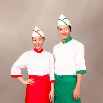 

(10set Hat&Shirt&Apron)White Chef's short-sleeved workwear summer style hotel cooker uniform white bakers dining room clothes