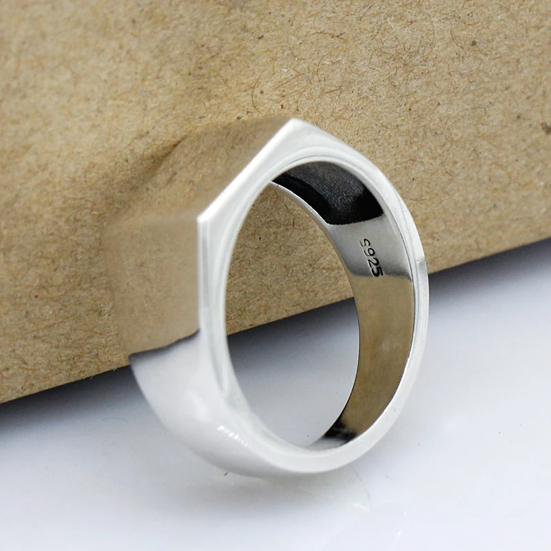 925 пробы, серебряное мужское кольцо, простой серебристый цвет, Прямоугольная форма, простой дизайн, панк кольцо для мужчин и женщин, ювелирные изделия для влюбленных