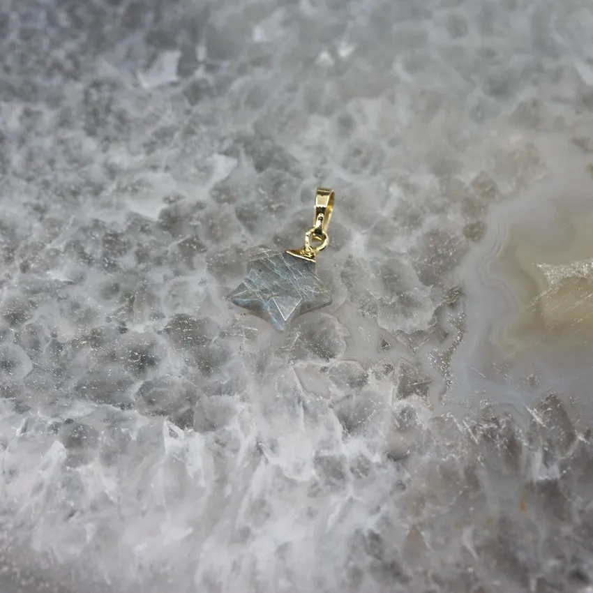 15 камней выбор, украшения в виде звездочек природные драгоценные камни Кристалл кварц Лабрадорит ограненные Агаты звезда форма серьги подвеска ожерелье ювелирные изделия - Окраска металла: Labradorite