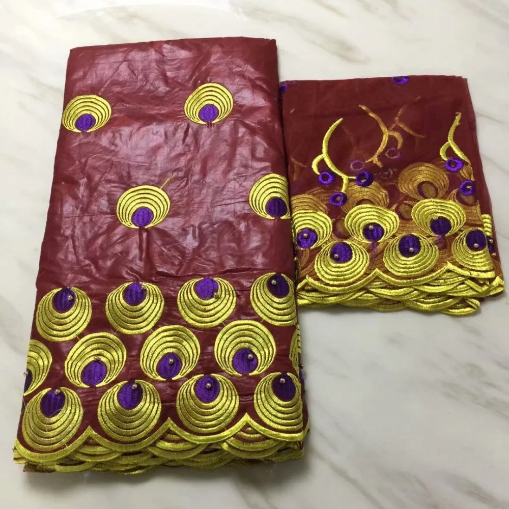 

Newest wine red Color African Bazin Riche Lace Fabric Embroidered Beads Bazin Riche Getzner Fabric For Nigerian Evening Dress