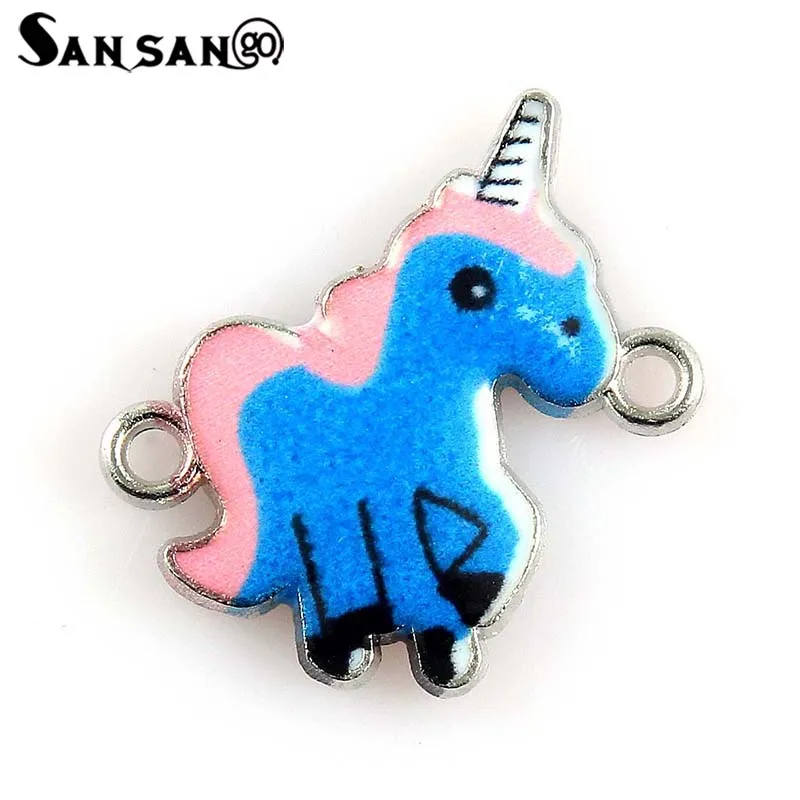 

10pcs Mixed Colorful Enamel Drop Oil Cute Unicorn Connectors DIY Accessories For Bracelet Making Jewelry Findings 23*23mm