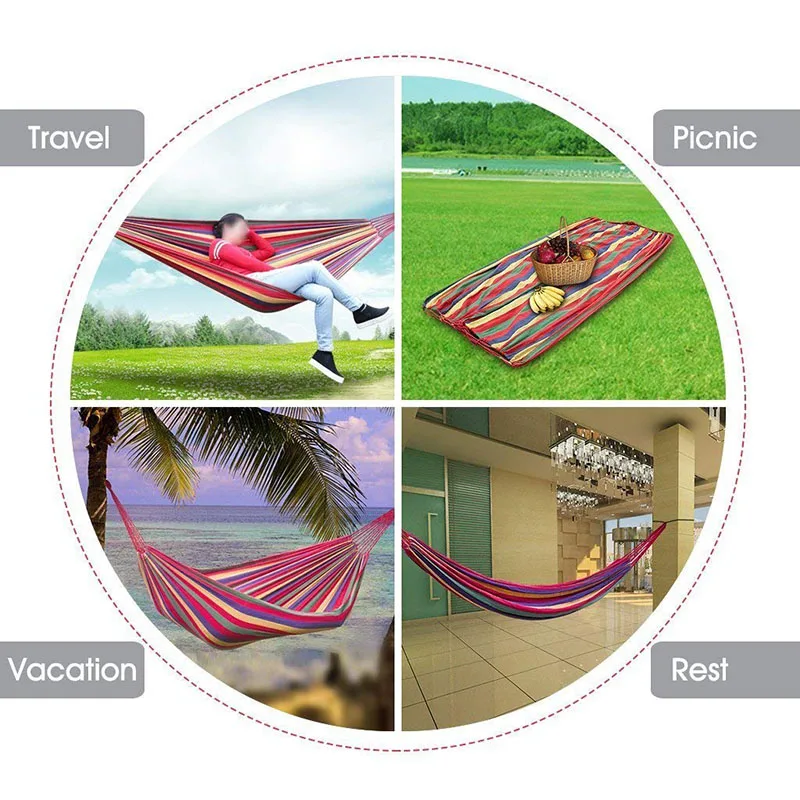 Hammock Swings Portable Outdoor Camping Furniture Stripes Hammock Tent Hanging Sleeping Bed 280cm x 80cm Travel Garden Terrace (1)
