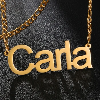 

Personalized Customized Name Necklaces Figaro Chain Arial Stainless Steel Gold white Nameplate Necklaces For Women Jewelry Gift