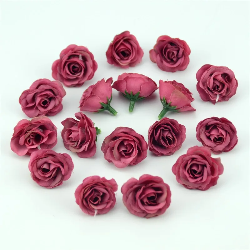 Mini Silk Artificial Roses Flower Heads for Wedding and Home Decoration