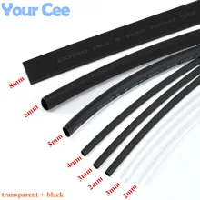 1lot Heatshrink Heat Shrink Tube Transparent + Black Insulation Sleeves Wire Wrap Cable Kit 6 Size 2mm/3MM/4MM/5MM/6MM/8MM