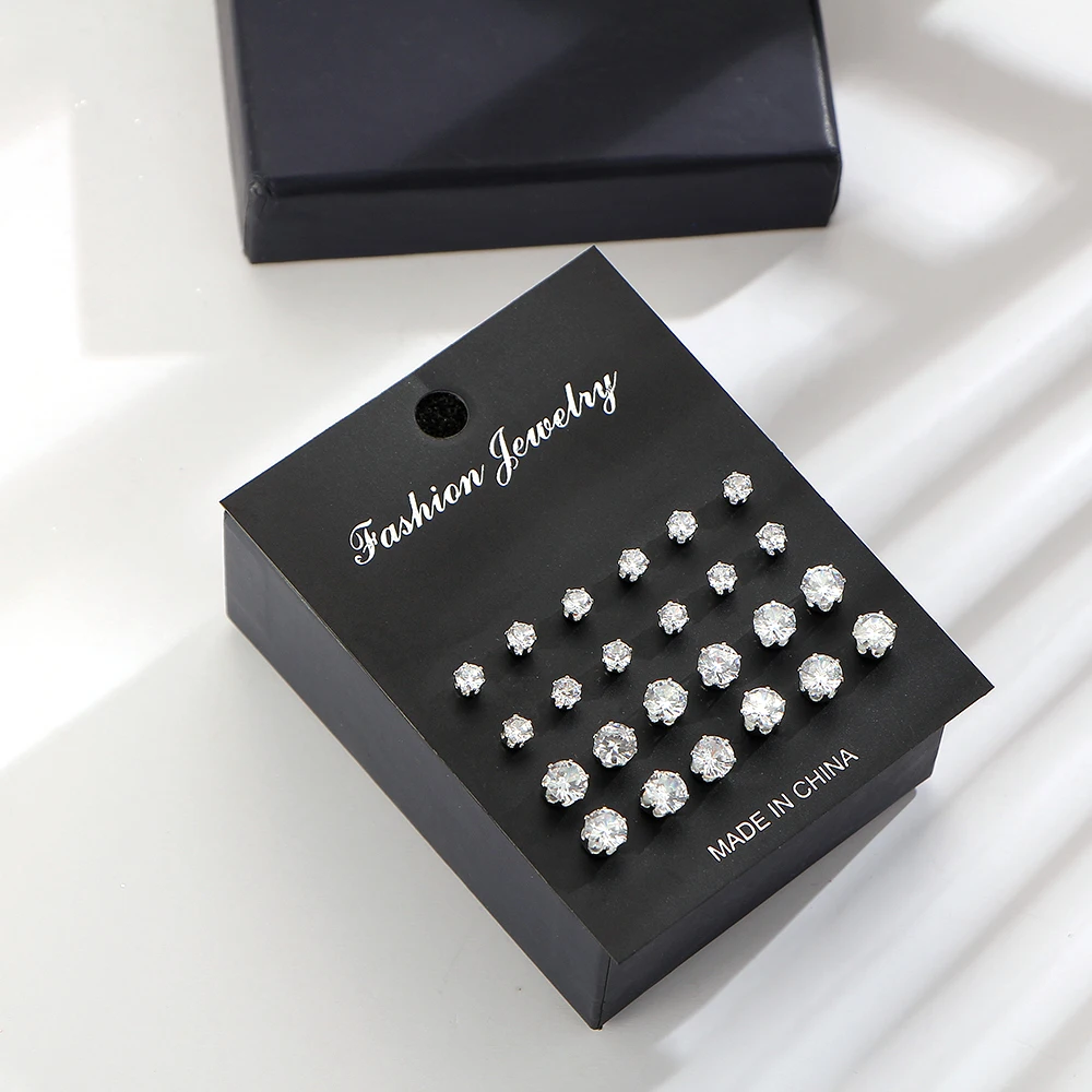 17KM Fashion Cubic Zirconia Stud Earrings Set For Woman Simple Round Silver Color Earring Statement Party Jewelry Gifts 12 Pairs - Image 6