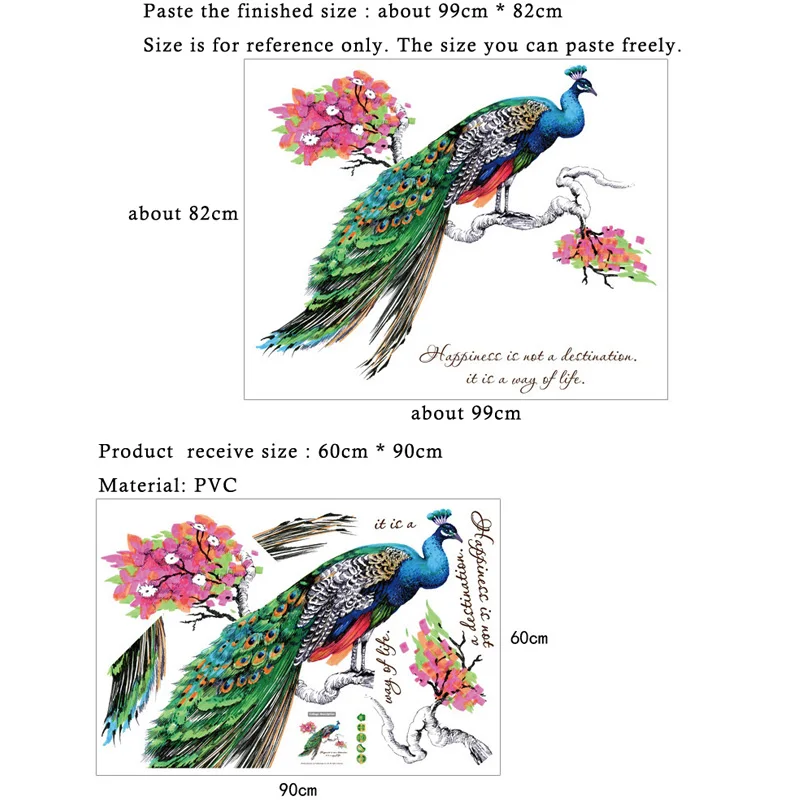 Красочный павлин на ветка дерева Наклейка на стену наклейки гостиной спальни украшения фон Фреска съемные художественные наклейки