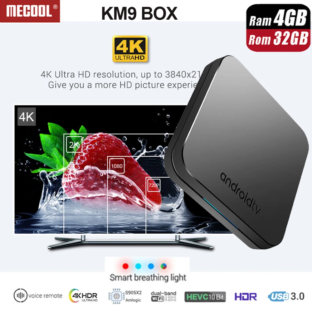 

2019 Newest KM9 ATV smart Voice Control 4G 32G Android 9.0 Amlogic S905X2 box support Smart breathing light/3D Graphics BOX