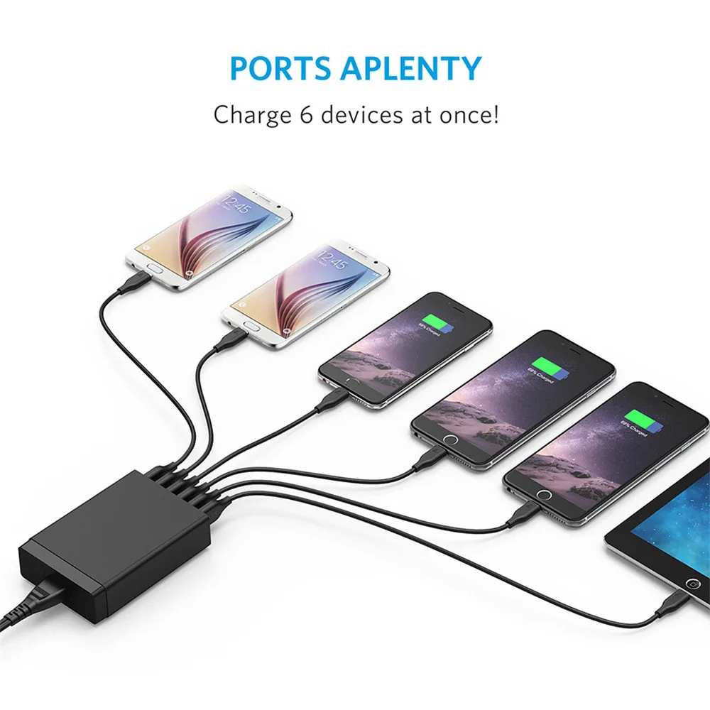 

Multi Smart Active Recognition Port USB Charger 12A 60W Rapid Charging Station Desktop Travel Hub Built-in intelligent IC