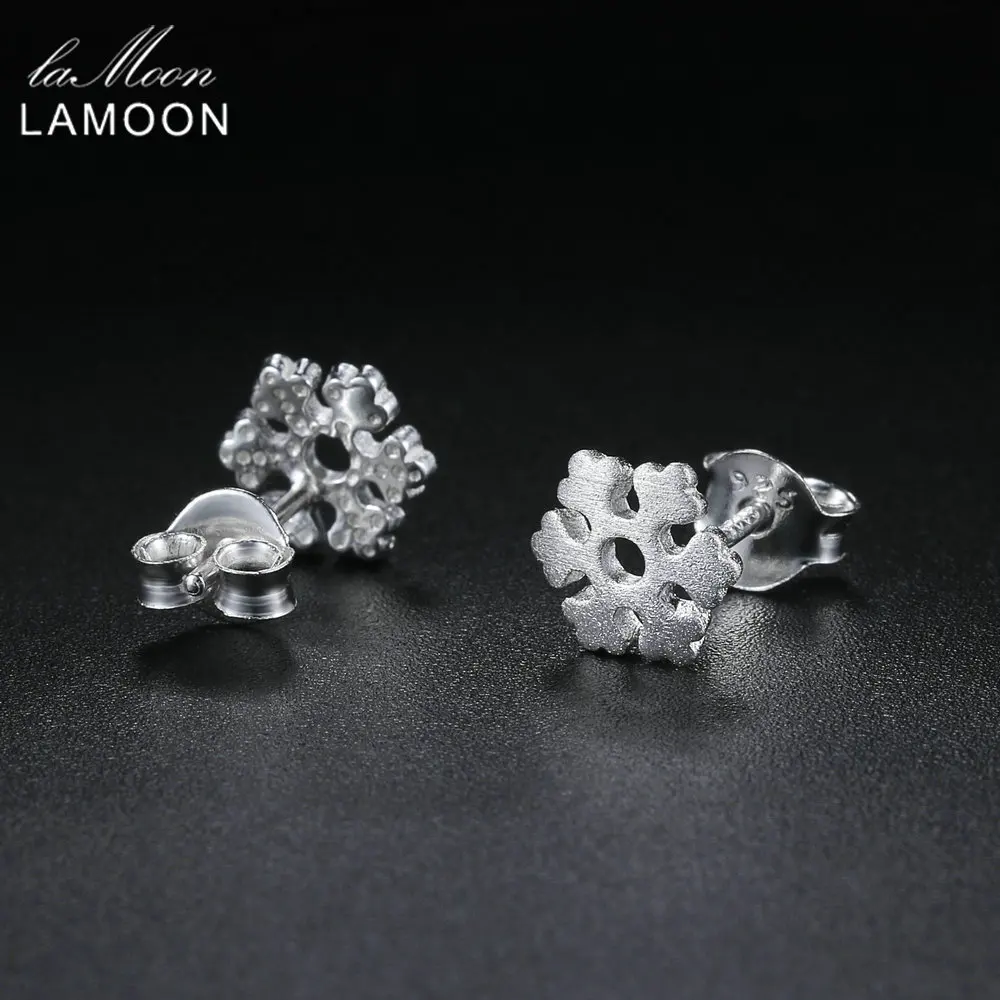 LAMOON 2017 New Little Snowflake Shape 100% 925-Sterling-Silver Earrings Fine Jewelry For Women Girl Gift Daily Life LMEY236