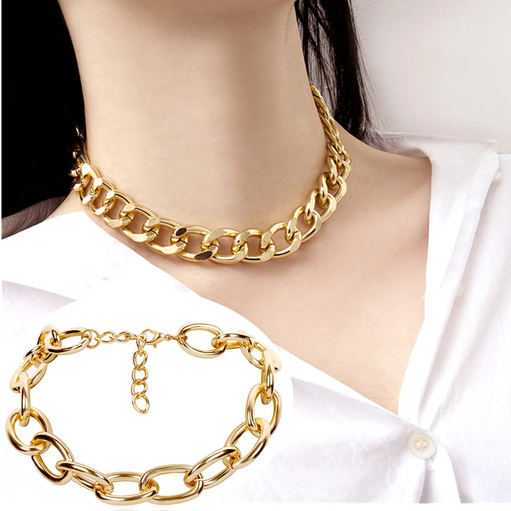 

Punk Style Bracelet Exaggerated Metal Necklace Female Simple Geometric Circle Retro Gothic Chains Gold Chain