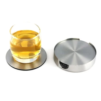 

6 PCS Coasters - Stainless Steel Holder with Coaster Set - Bar Drink Milk Coffee Tea Cup Mugs Holders Home Garden Supplies