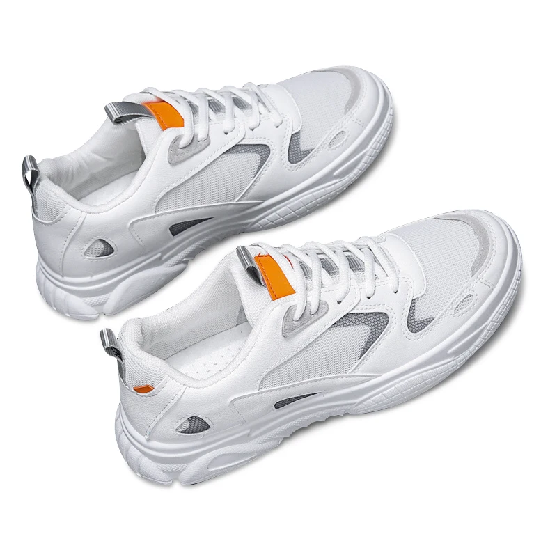

Daddy shoes Men sneaker shoes breathable Leisure Soft leather Thick soled Sports Board Shoes Trendy Small White shoes lace up