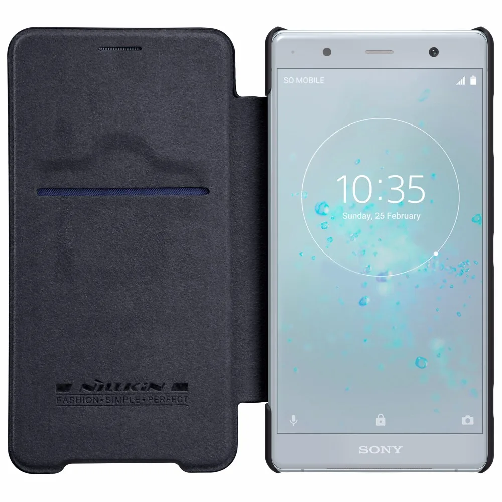 Кожаный чехол для Sony Xperia XZ2 Premium Nillkin QIN с карманом карт защитный откидной крышкой в