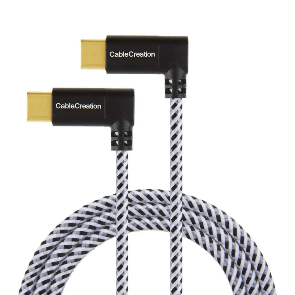 

USB Type C Cable, CableCreation 4 ft Dual Right Angle(90 Degree) USB-C Braided Cable, 1.2M/ Black & White with Aluminum Case