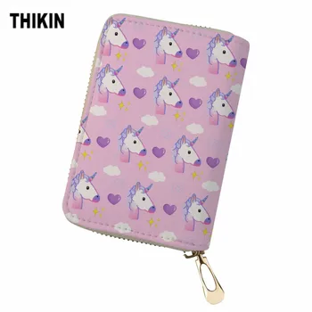 

THIKIN Pink Unicorn Print Credit Business Bank Cards Holder for Women Men Passport Cover Card Bag Femme Carteira Mujer Custom