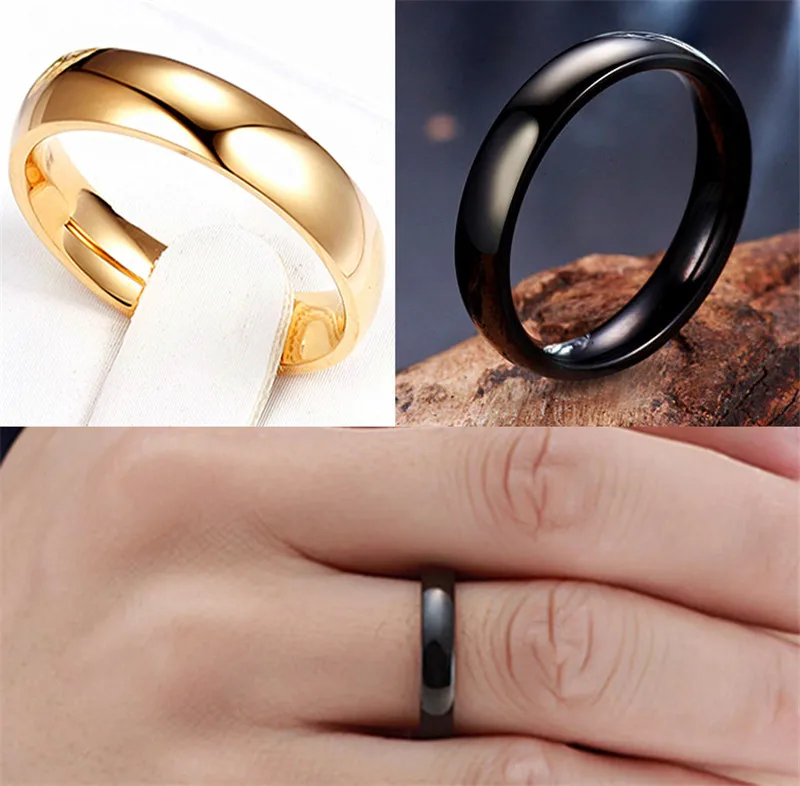 

Classic 4mm Couple Ring Stainless Steel Simple Alliance for Women Men Trendy Jewelry Gold/Black Color Wedding Band
