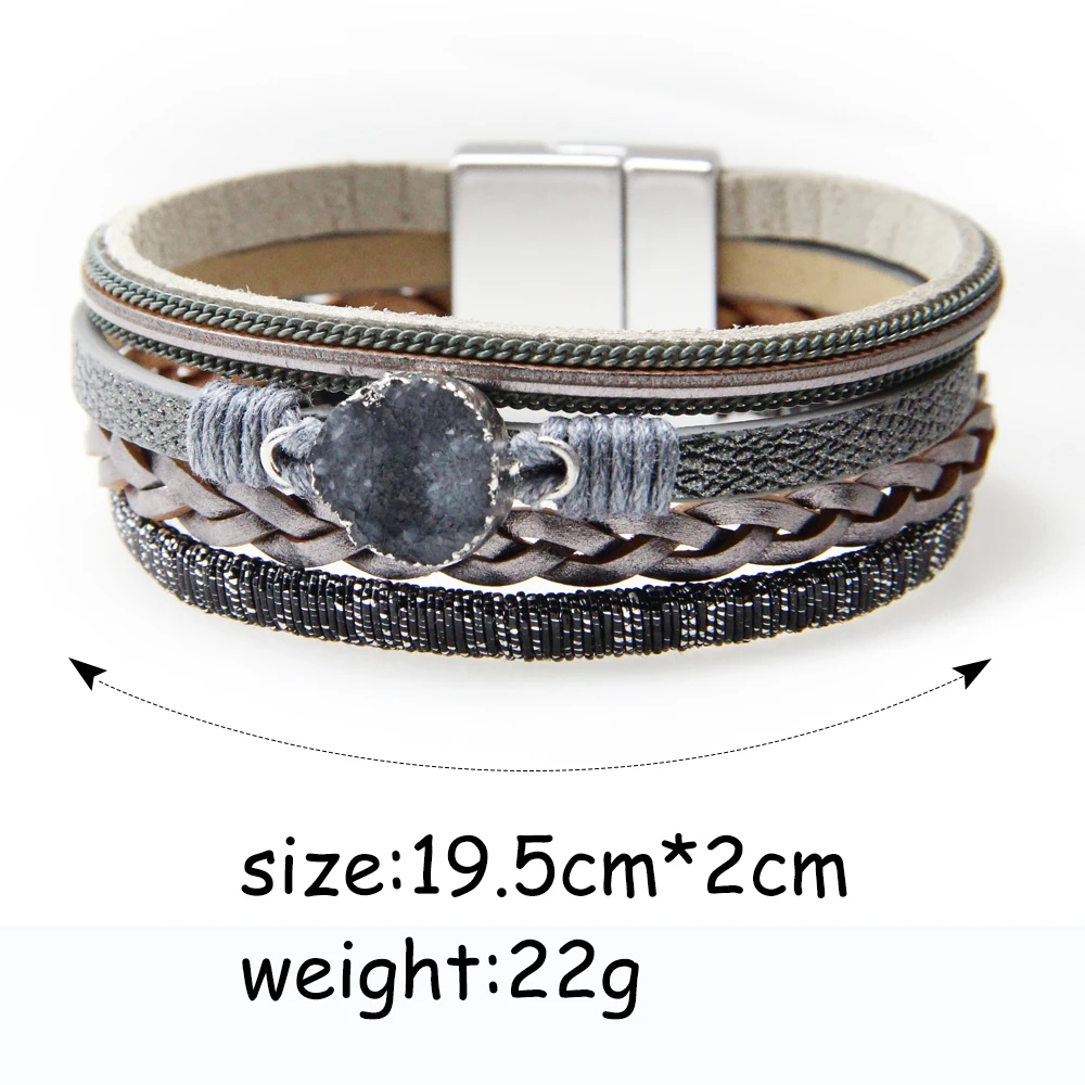 ZG, новинка, Ювелирный модный браслет с камнями и кожаными браслетами для женщин, многоуровневый браслет в стиле бохо, очаровательные браслеты
