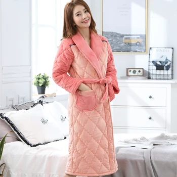 

Free Shipping Newest Winter Women Beibei Velvet Clip Cotton Robe Long Sleeve Turn-down Collar Leisure Soft Female Bathrobe M-XXL