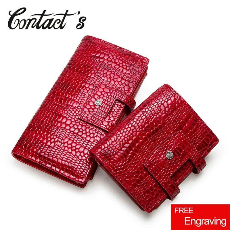 

Contact's Genuine Leather Women Wallet Zipper Coin Purse Long Walet Cell Phone Bag Card Holder Ladies Clutch Brand Designer