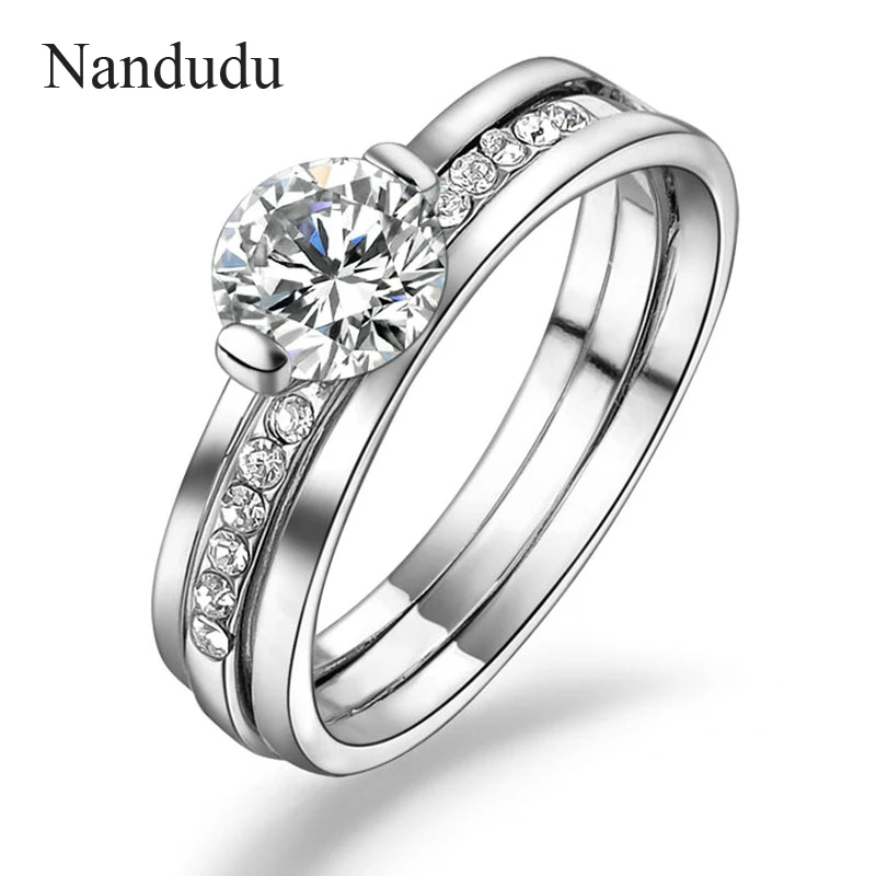 Nandudu Engagement Wedding Rings Austrian Crystal Two In One Ring White Fashion Jewelry Gift R106 Buy Inexpensively In The Online Store With Delivery Price Comparison Specifications Photos