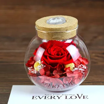 

12*14CM The Wishing Bottle That Emits Colored Lights(Led) With Fresh Preserved Rose,Eternal Rose Set,Christmas Glitter Flower