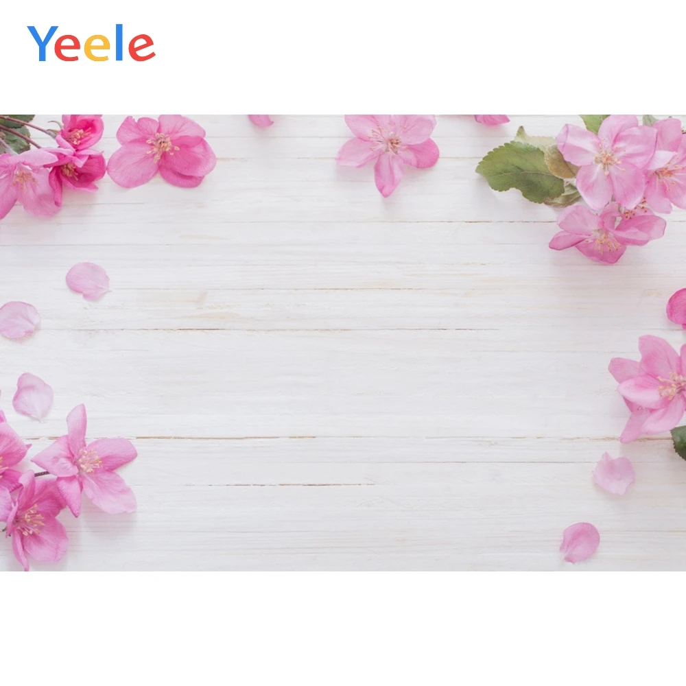 

Yeele White Wooden Boards Backdrops Pink Flowers Photography Background Customized Photographic Backdrop For Photo Studio