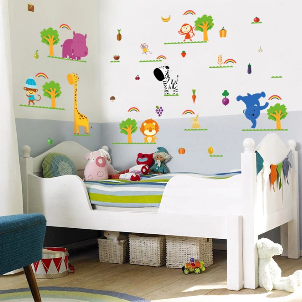 Hewan Gajah Jerapah Monyet Pohon Dinding Decal Rumah Stiker Kertas