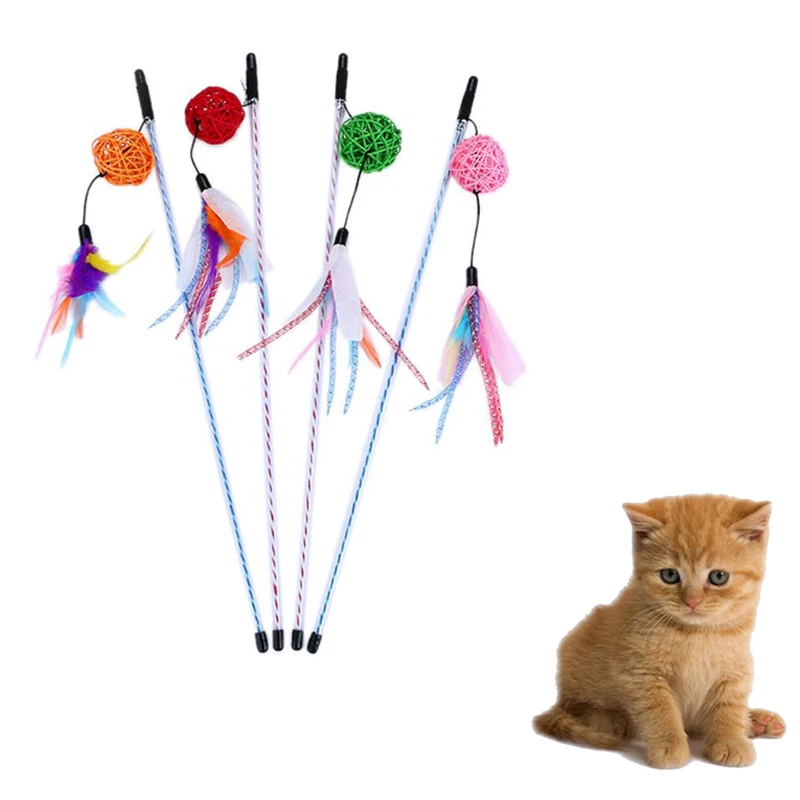 Buy 1PC Rattan Ball Cat Teaser Stick Toys for Pet Cat